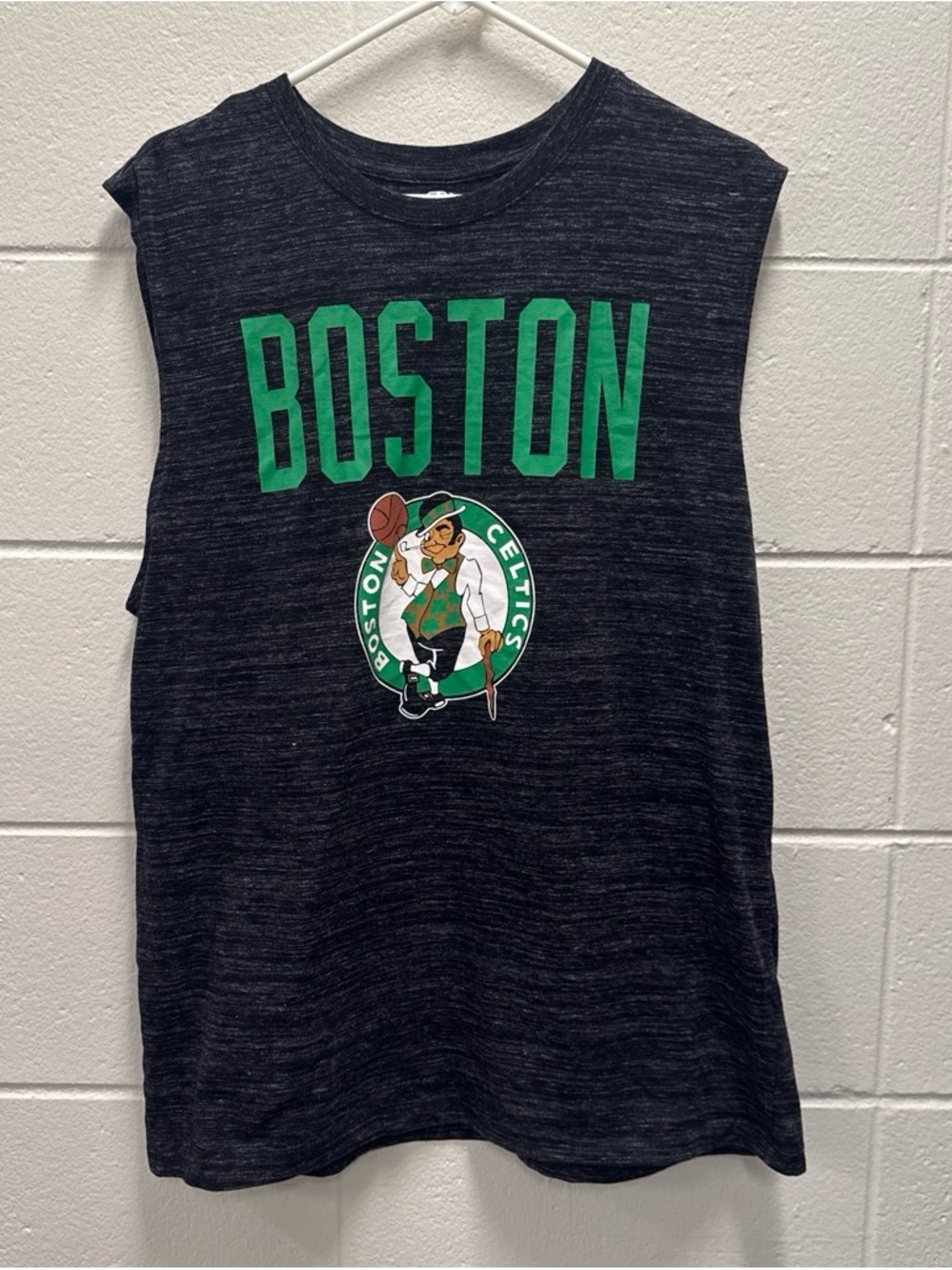 Unk Black Heather Tank with Green Boston Crest